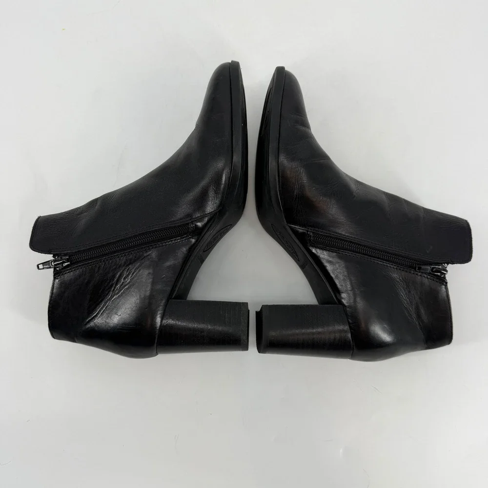 Born Black Leather‎ Ankle Boots Block Heel Side Zip Womens Size 11 Comfort